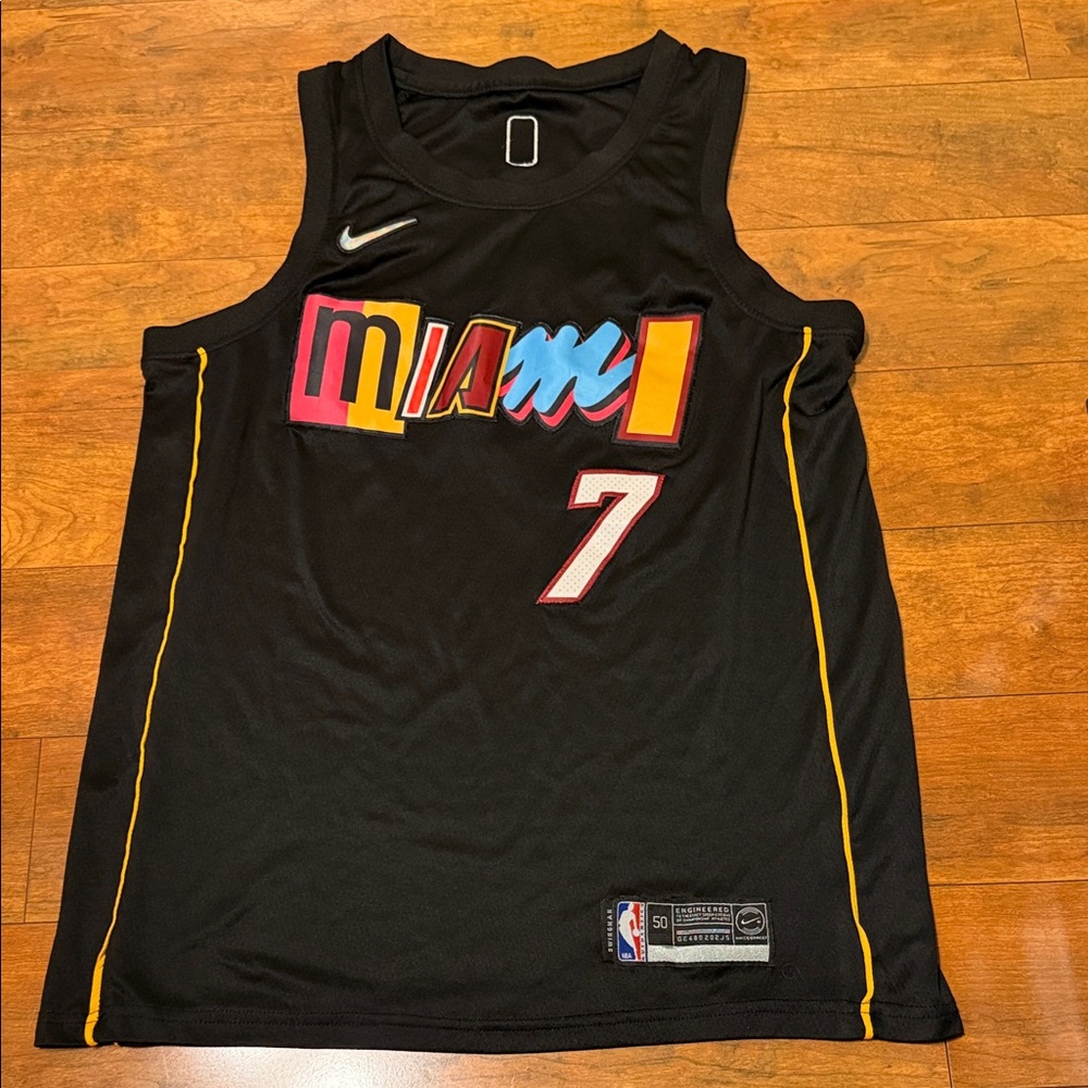 Nike Black Miami Basketball Jersey with Multicolor Lettering & Yellow Trim - #7
